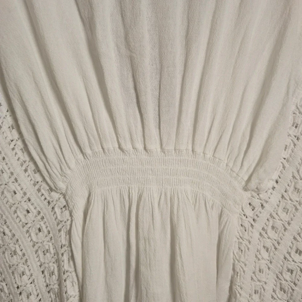 Seaspicea Resort Wear White Cotton Butterfly Crochet Trim Cover‎ Up Dress Medium